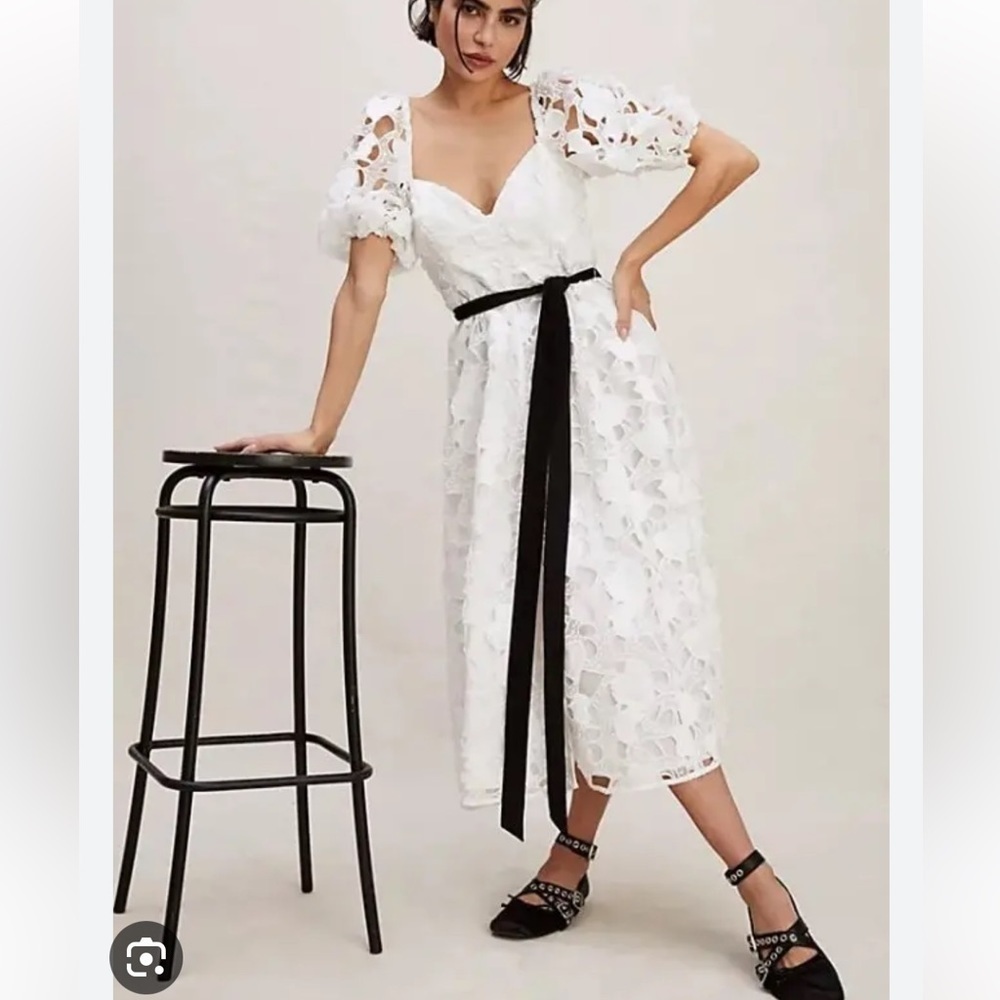 For Love & Lemons Marlene White Heart Sundress Lace Midi Dress Size Small NEW